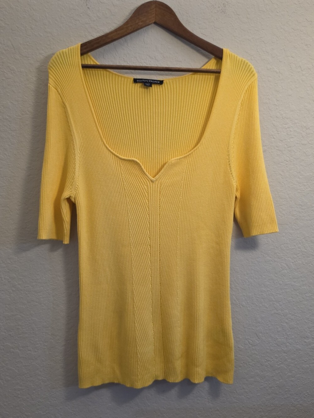 Boston Proper Ribbed Sweater Womens Sz XL Canary Yellow Quiet Luxury Balletcore